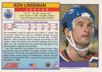 1991-92 Score American #359 Ken Linseman Back
