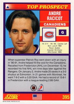1991-92 Score American #395 Andre Racicot Back