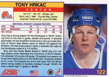 1991-92 Score American #122 Tony Hrkac Back