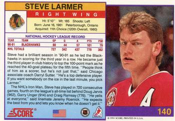1991-92 Score American #140 Steve Larmer Back