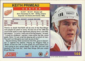 1991-92 Score American #144 Keith Primeau Back