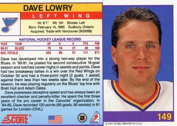 1991-92 Score American #149 Dave Lowry Back