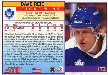 1991-92 Score American #173 Dave Reid Back