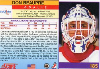 1991-92 Score American #185 Don Beaupre Back