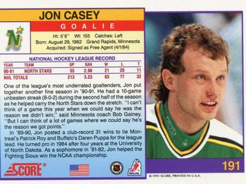 1991-92 Score American #191 Jon Casey Back