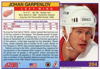 1991-92 Score American #204 Johan Garpenlov Back
