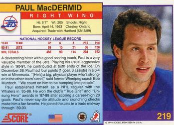 1991-92 Score American #219 Paul MacDermid Back
