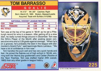 1991-92 Score American #225 Tom Barrasso Back