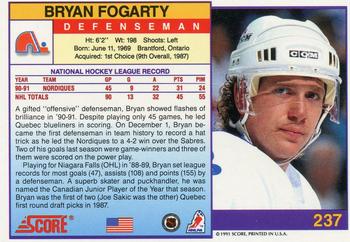 1991-92 Score American #237 Bryan Fogarty Back