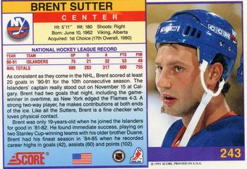 1991-92 Score American #243 Brent Sutter Back