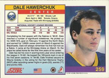 1991-92 Score American #259 Dale Hawerchuk Back