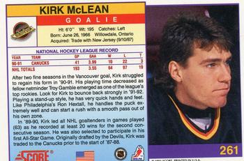 1991-92 Score American #261 Kirk McLean Back
