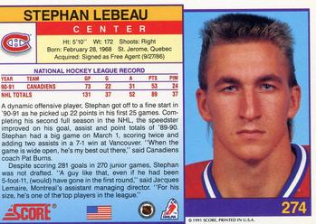 1991-92 Score American #274 Stephan Lebeau Back