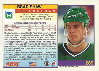1991-92 Score American #289 Brad Shaw Back