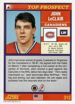 1991-92 Score American #313 John LeClair Back