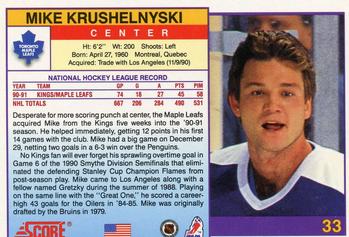 1991-92 Score American #33 Mike Krushelnyski Back