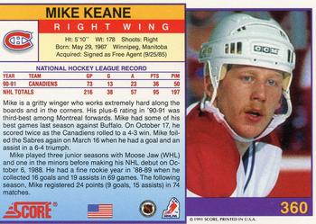 1991-92 Score American #360 Mike Keane Back