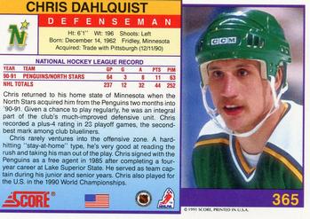 1991-92 Score American #365 Chris Dahlquist Back