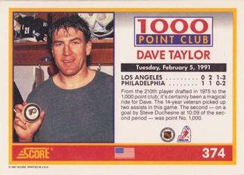 1991-92 Score American #374 Dave Taylor Back