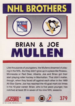 1991-92 Score American #379 Brian Mullen / Joe Mullen Back