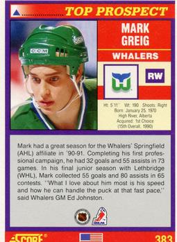 1991-92 Score American #383 Mark Greig Back