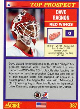 1991-92 Score American #387 Dave Gagnon Back