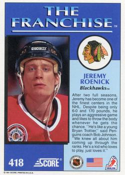 1991-92 Score American #418 Jeremy Roenick Back