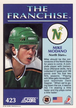 1991-92 Score American #423 Mike Modano Back
