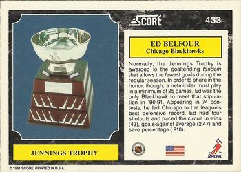 1991-92 Score American #433 Ed Belfour Back