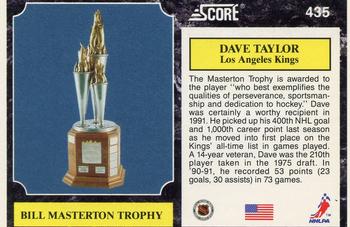 1991-92 Score American #435 Dave Taylor Back