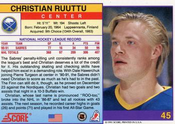 1991-92 Score American #45 Christian Ruuttu Back