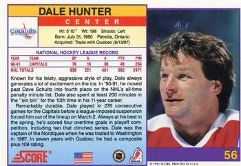 1991-92 Score American #56 Dale Hunter Back