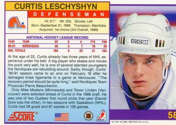 1991-92 Score American #58 Curtis Leschyshyn Back