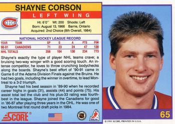 1991-92 Score American #65 Shayne Corson Back