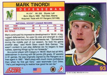1991-92 Score American #93 Mark Tinordi Back