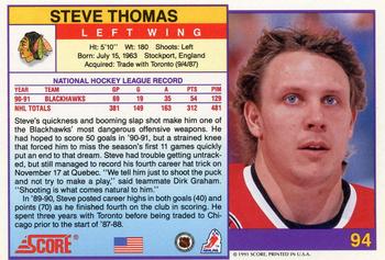 1991-92 Score American #94 Steve Thomas Back