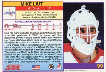 1991-92 Score American #99 Mike Liut Back