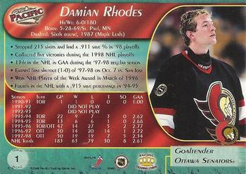 1998-99 Pacific - Ice Blue #1 Damian Rhodes Back