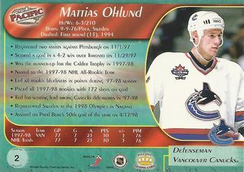 1998-99 Pacific - Ice Blue #2 Mattias Ohlund Back