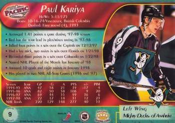 1998-99 Pacific - Ice Blue #9 Paul Kariya Back