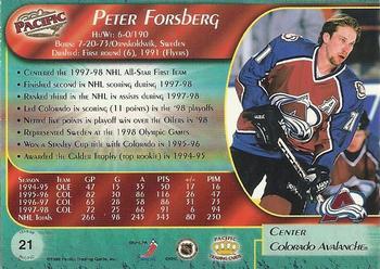 1998-99 Pacific - Ice Blue #21 Peter Forsberg Back