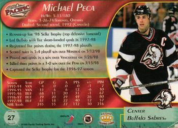 1998-99 Pacific - Ice Blue #27 Michael Peca Back