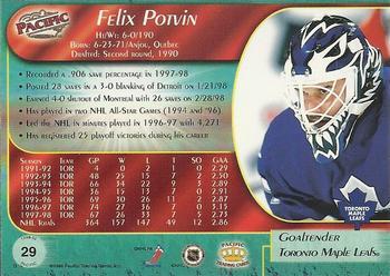 1998-99 Pacific - Ice Blue #29 Felix Potvin Back
