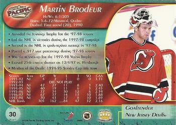1998-99 Pacific - Ice Blue #30 Martin Brodeur Back
