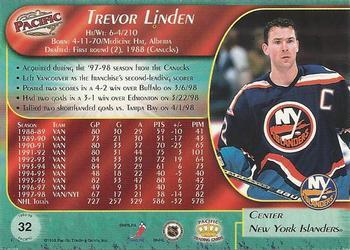 1998-99 Pacific - Ice Blue #32 Trevor Linden Back