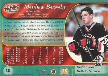 1998-99 Pacific - Ice Blue #36 Matthew Barnaby Back