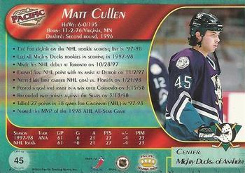 1998-99 Pacific - Ice Blue #45 Matt Cullen Back