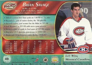 1998-99 Pacific - Ice Blue #49 Brian Savage Back