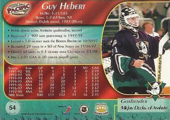 1998-99 Pacific - Ice Blue #54 Guy Hebert Back
