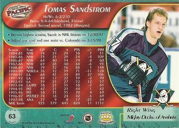 1998-99 Pacific - Ice Blue #63 Tomas Sandstrom Back